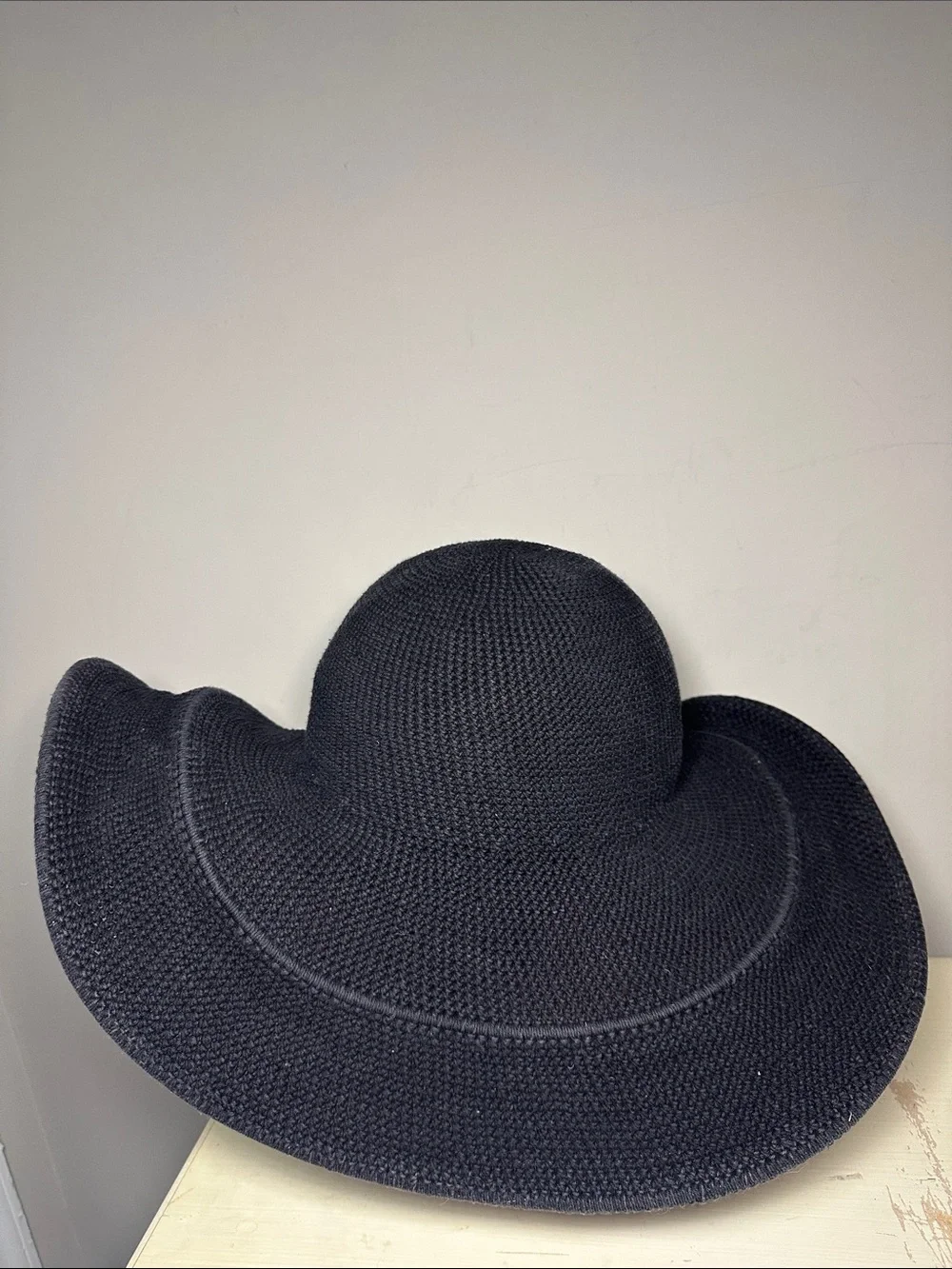 Classic Wide-Brim knit Black protective large brim floppy Sun Hat